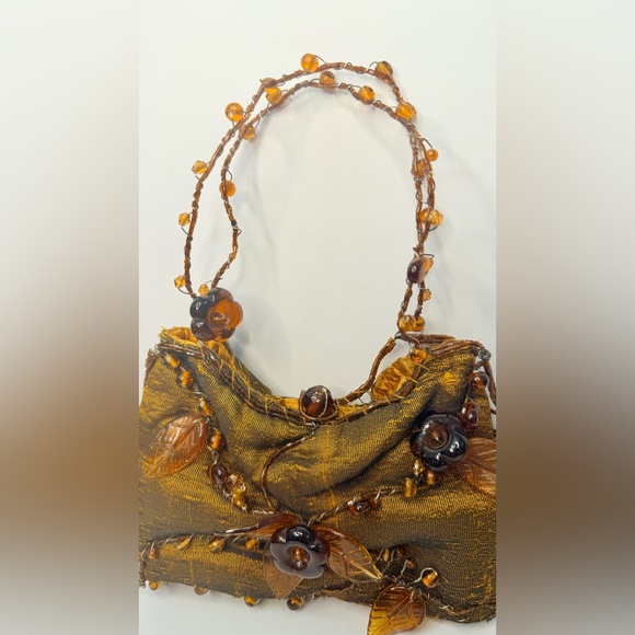 VINTAGE Mary Frances Beaded Floral Evening Bag Purse – Amber Gold – Rare! - Picture 5 of 13
